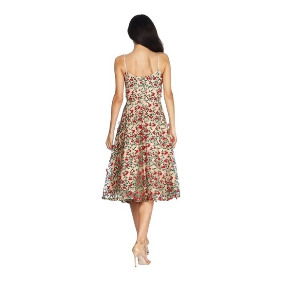 NWT DRESS THE POPULATION Janice Romantic Nude Floral Embroidered Midi Dress XS - Picture 9 of 16
